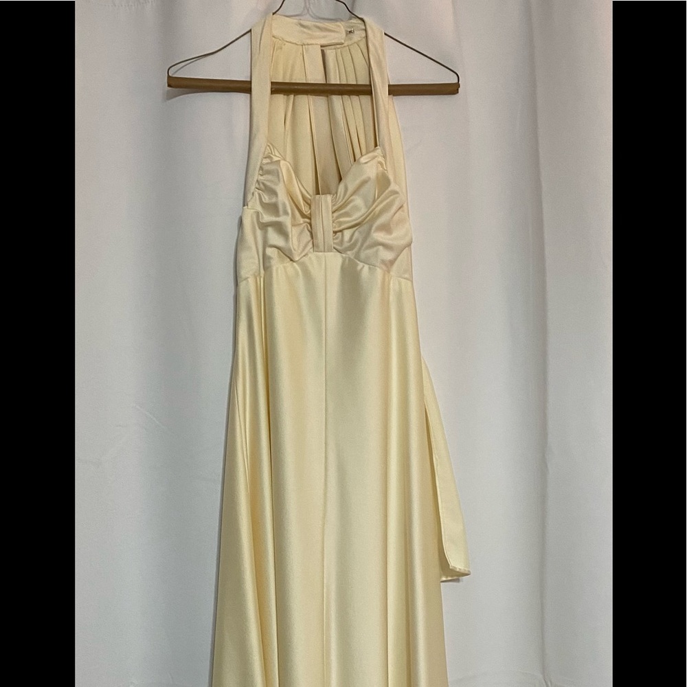 70's Vintage Creme Cape Halter Sleeveless Long Formal Maxi Dress S/M